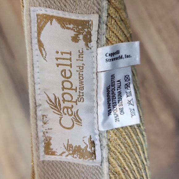 CAPPELLI STRAWORLD Tan Gold Paper Polyester Hook & Loop Adjustable Strap Visor - Picture 7 of 12